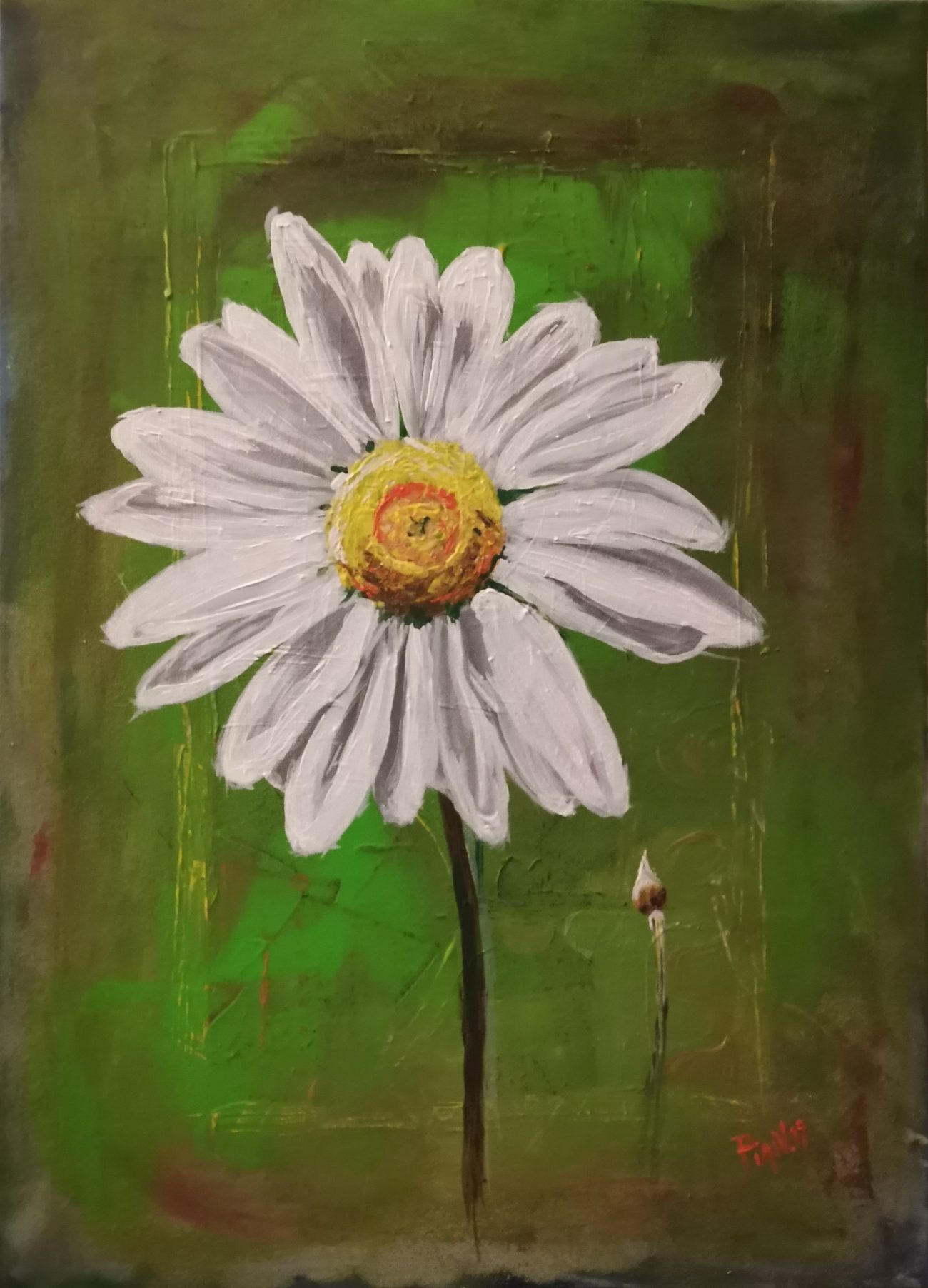 Gemälde einer weißen Margerite vor grünem Grund, gemalt von Pia Niedermaier